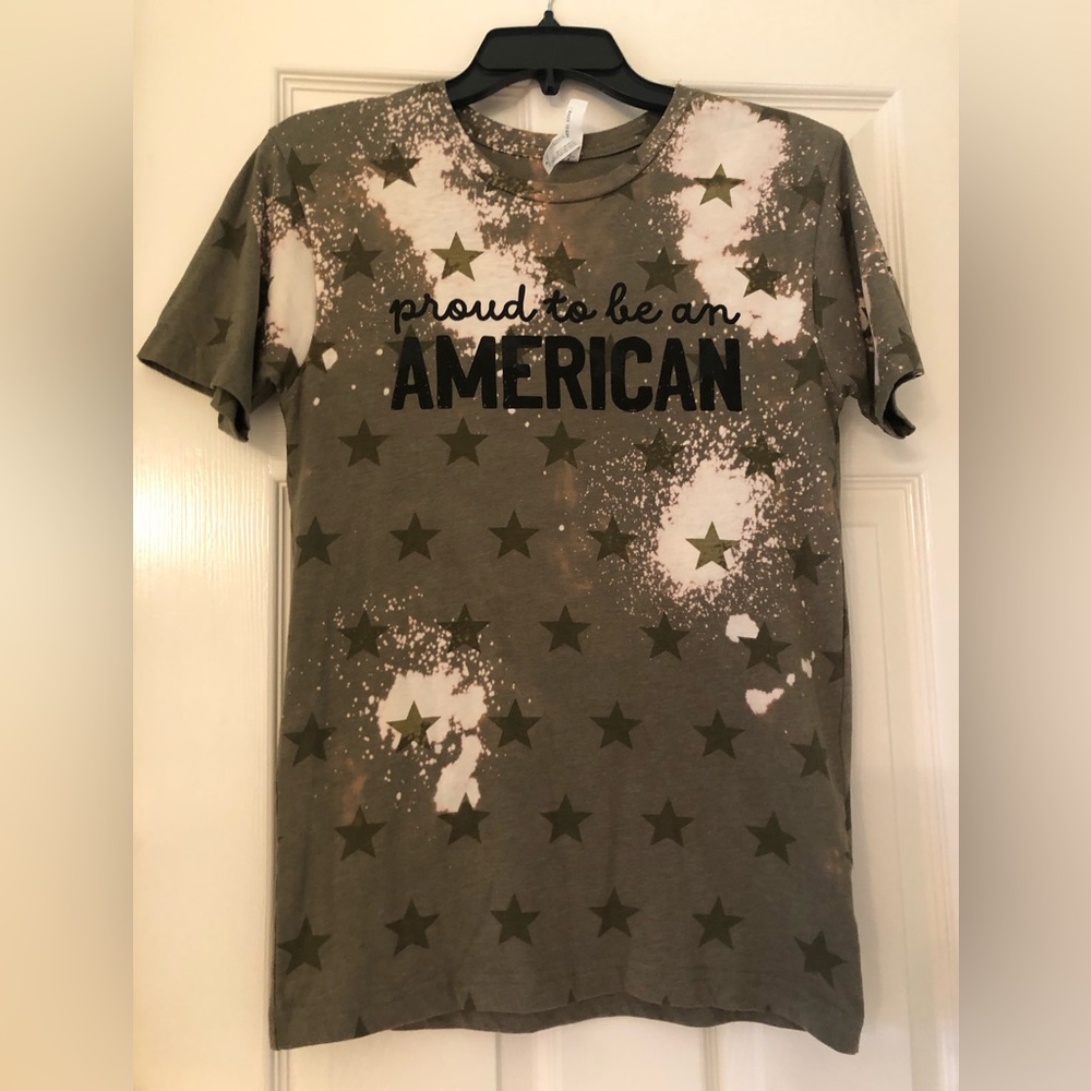 Army Green  with stars and bleached, Proud to be an American T shirt size small